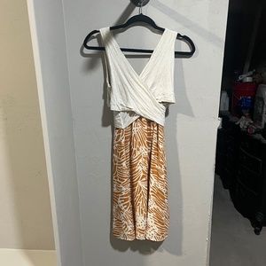 Anthropologie AMADI Dress White and Orange Pattern Size Small